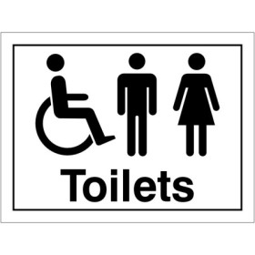 Unisex and disabled toilets sign with male