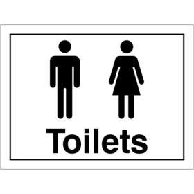 Unisex toilets sign with male and female symbols and Toilets text