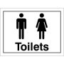 Unisex toilets sign with male and female symbols and Toilets text