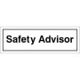 Safety Advisor door sign with bold black text on white background
