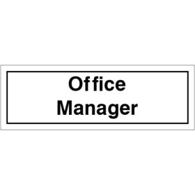 Office Manager door sign with black text on white background