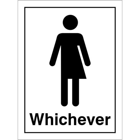 Gender neutral toilet sign with human figure and whichever text
