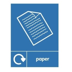 Paper recycling sign with paper sheet symbol for recycling waste areas