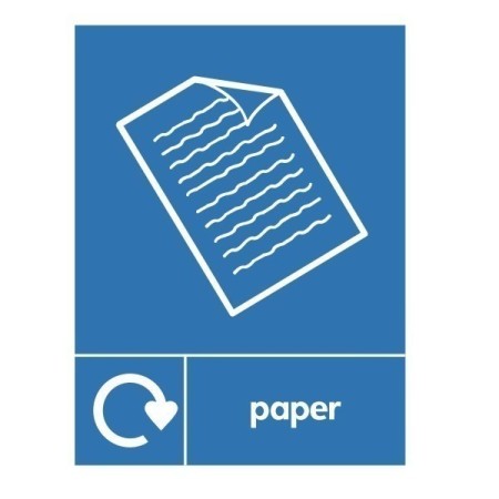 Paper recycling sign with paper sheet symbol for recycling waste areas