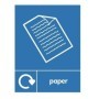 Paper recycling sign with paper sheet symbol for recycling waste areas