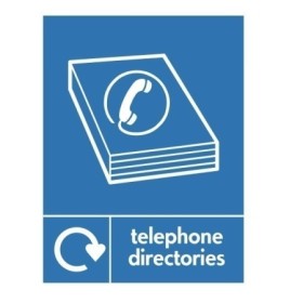 Telephone directories recycling sign with directory icon for paper waste disposal