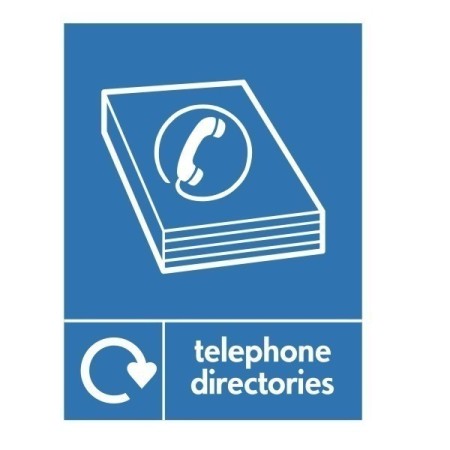 Telephone directories recycling sign with directory icon for paper waste disposal