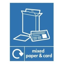 Mixed paper and card recycling sign with cardboard box and paper symbol