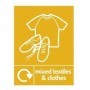 Mixed textiles and clothes recycling sign with clothing and shoes symbol