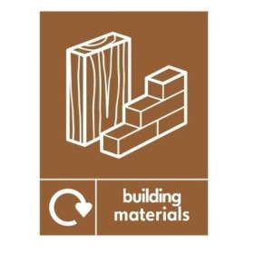 Building materials recycling sign with construction material symbols