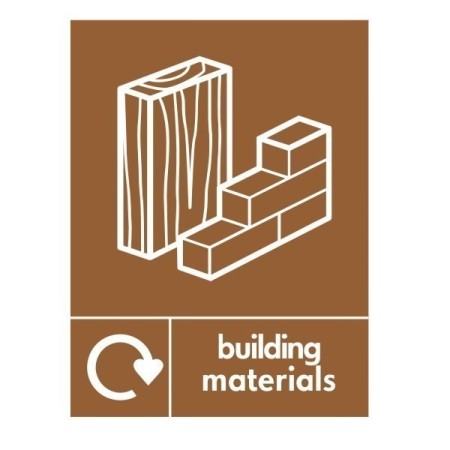 Building materials recycling sign with construction material symbols