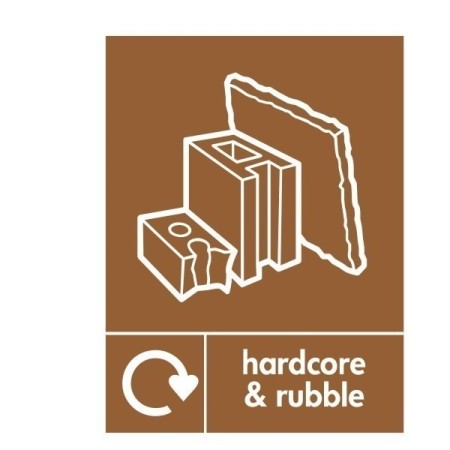 Hardcore and rubble recycling sign with construction material symbol