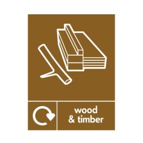 Wood and timber recycling waste sign with recycling symbol