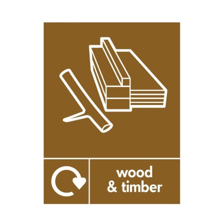 Wood and timber recycling waste sign with recycling symbol