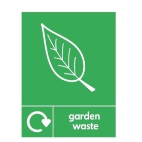 Garden waste recycling sign with leaf symbol for green waste disposal areas