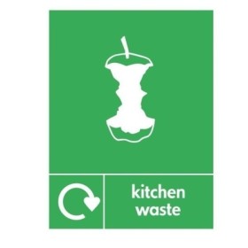 Kitchen waste recycling sign with food waste symbol for recycling areas