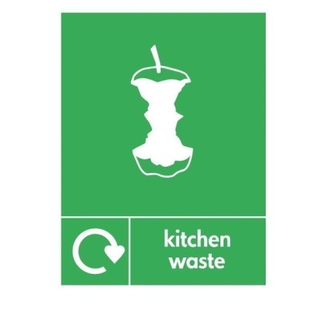 Kitchen waste recycling sign with food waste symbol for recycling areas