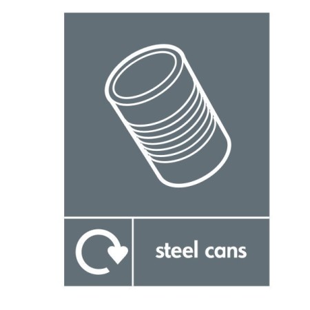 Steel cans recycling sign with metal can icon for recycling waste areas