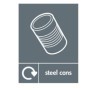 Steel cans recycling sign with metal can icon for recycling waste areas