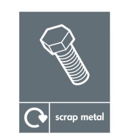 Scrap metal recycling sign with metal fixing symbol for waste disposal areas