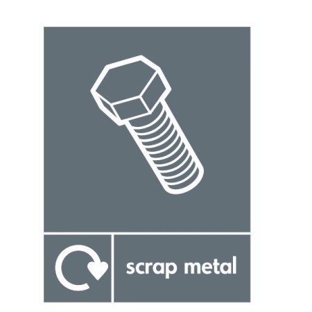 Scrap metal recycling sign with metal fixing symbol for waste disposal areas
