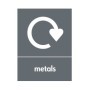 Metals recycling sign with recycling icon for metal waste disposal areas