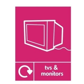 TVs and monitors recycling sign with monitor symbol for e-waste disposal