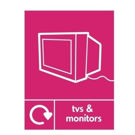 TVs and monitors recycling sign with monitor symbol for e-waste disposal