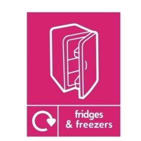 Fridges and freezers recycling sign with appliance symbol for recycling waste areas