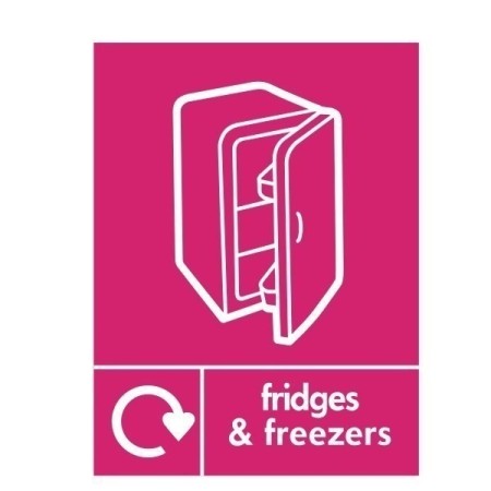 Fridges and freezers recycling sign with appliance symbol for recycling waste areas