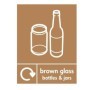 Brown glass bottles and jars recycling sign with glass container symbols