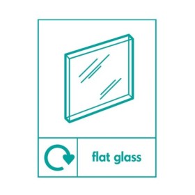 Flat glass recycling sign with glass panel symbol for waste disposal areas