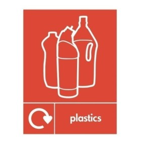 Plastics recycling sign with plastic bottle symbol for waste disposal areas