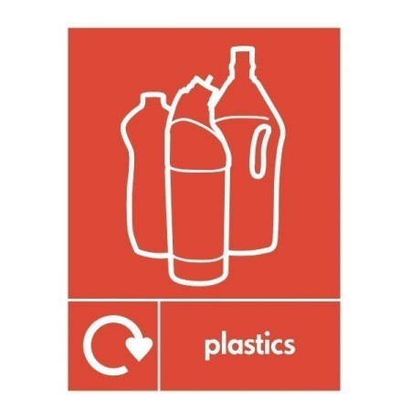 Plastics recycling sign with plastic bottle symbol for waste disposal areas