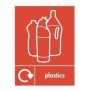 Plastics recycling sign with plastic bottle symbol for waste disposal areas