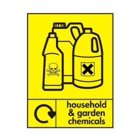 Household and garden chemicals recycling sign with chemical container symbols