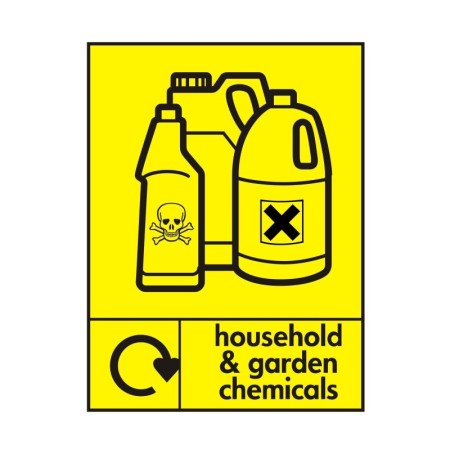 Household and garden chemicals recycling sign with chemical container symbols