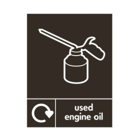 Used engine oil recycling sign with oil can symbol