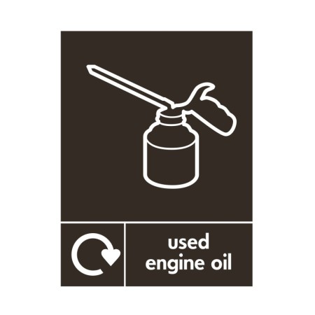Used engine oil recycling sign with oil can symbol