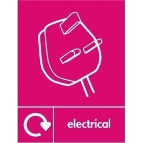 Electrical recycling sign with plug symbol for electrical waste disposal areas