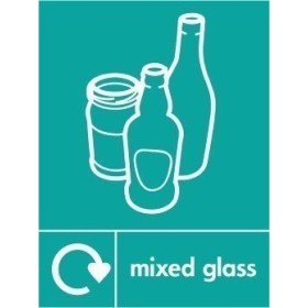 Mixed glass recycling sign with glass bottle icons for recycling waste areas