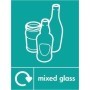 Mixed glass recycling sign with glass bottle icons for recycling waste areas