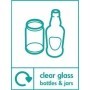 Clear glass bottles and jars recycling sign with glass container symbols