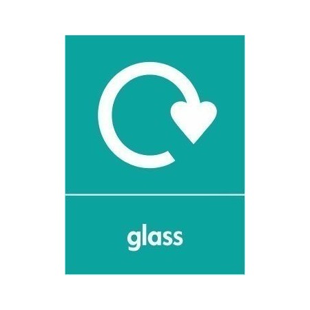 Glass recycling sign with recycling symbol for glass waste disposal areas