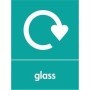 Glass recycling sign with recycling symbol for glass waste disposal areas