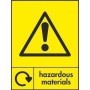 Hazardous materials recycling sign with warning symbol for hazardous waste areas