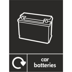 Car batteries recycling sign with battery symbol for hazardous waste disposal areas
