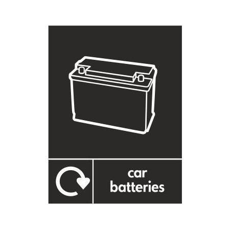 Car batteries recycling sign with battery symbol for hazardous waste disposal areas