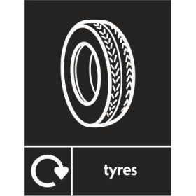 Tyres recycling sign with tyre symbol for waste disposal areas