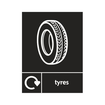Tyres recycling sign with tyre symbol for waste disposal areas